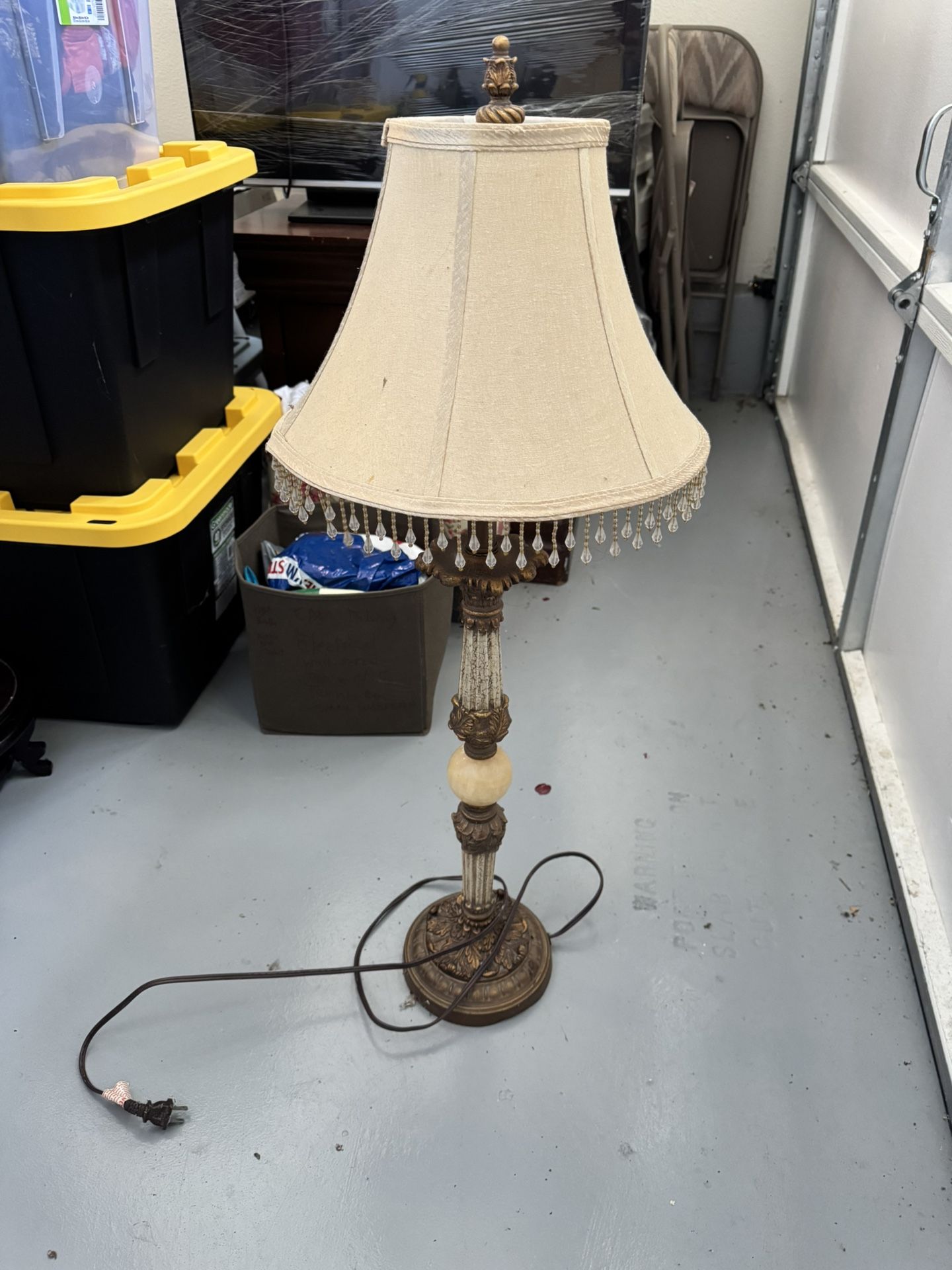 Boho vintage white brown antique lamp 30” height