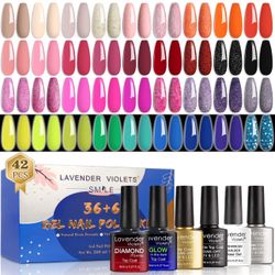 Lavender Violets 42 Pcs Gel Nail Polish Set, 36 Colors with 6 Bottles of Base To