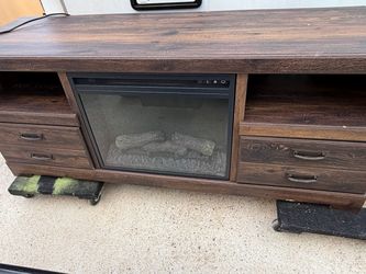 Wooden TV Stand With Working Electric Fireplace