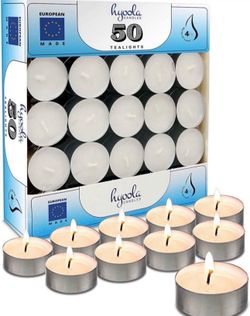 Hyoola Tea Lights Candles - 50 Bulk Candles Pack - Natural Palm Oil Tea Light - European Quality White Unscented Tealight Candles - 4 Hour Burn Time