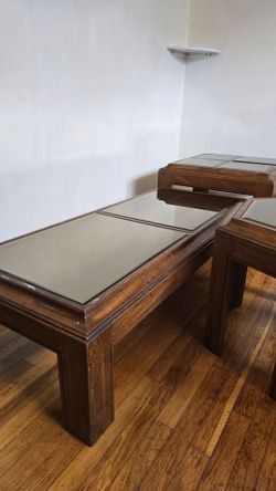 3-Piece Table Set – Coffee Table & 2 End Tables (Mirrored Glass Tops)