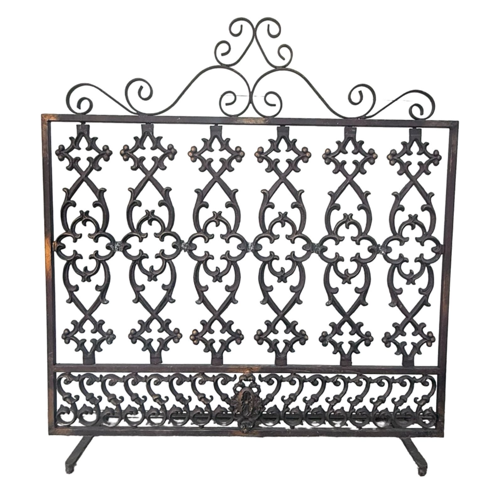Vintage Fireplace Screen Grate Cast Iron Ornate Scroll Design Home *As Is