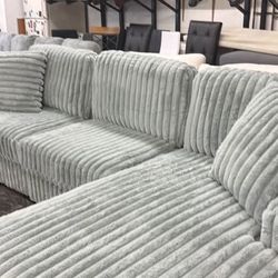 New Soft Corduroy Sectional.  Grey.  Free Delivery!