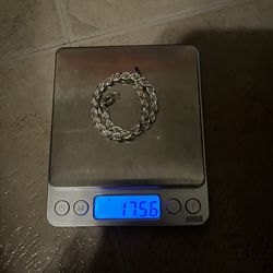 .925 Silver Rope Bracelet  Bracelet: 8 Inches Long  4.3mm Thick