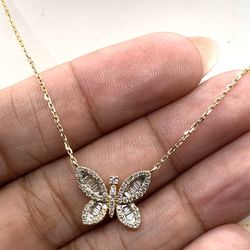 14K Gold Diamond Butterfly Necklace