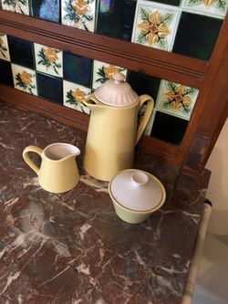 Antique yellow & white coffee set