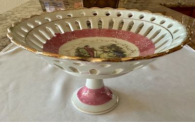 Vintage Reticulated Porcelain Pedestal Bowl Original Arnart Creation Courtship 55/1125