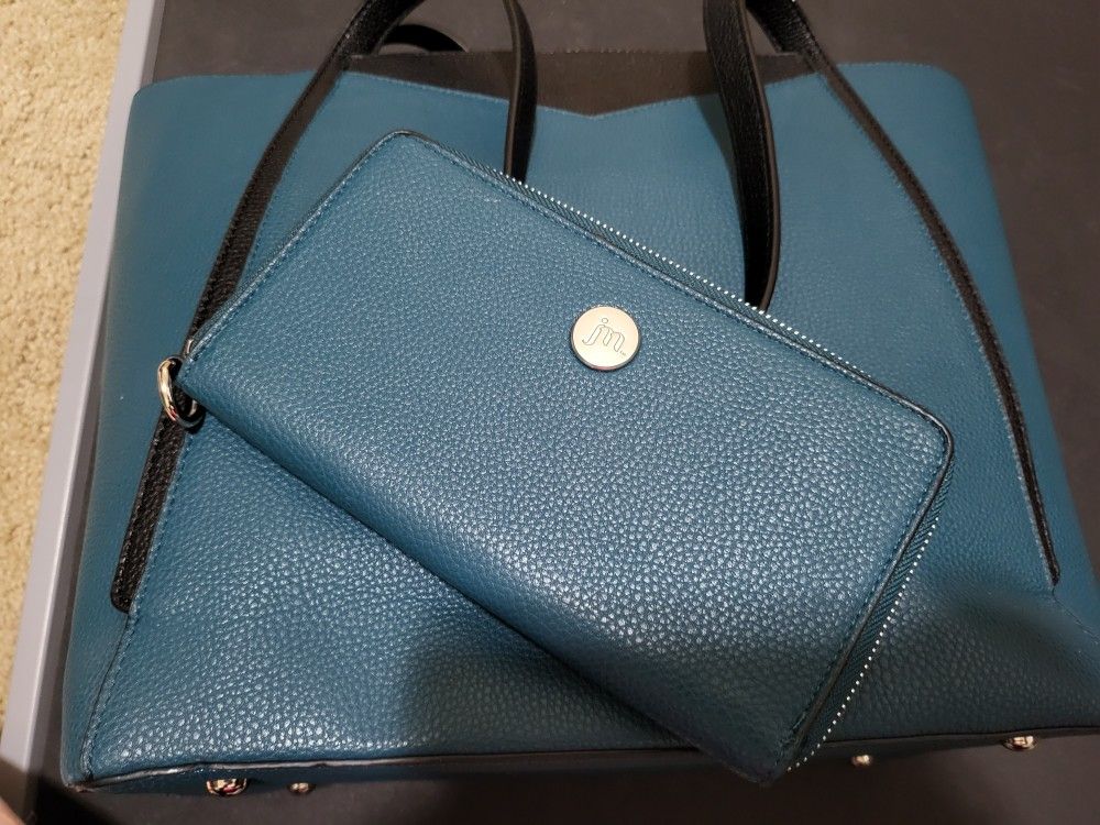 πΌ JM by Julien Macdonald Purse & Wallet Set β Teal & Black Faux Leather