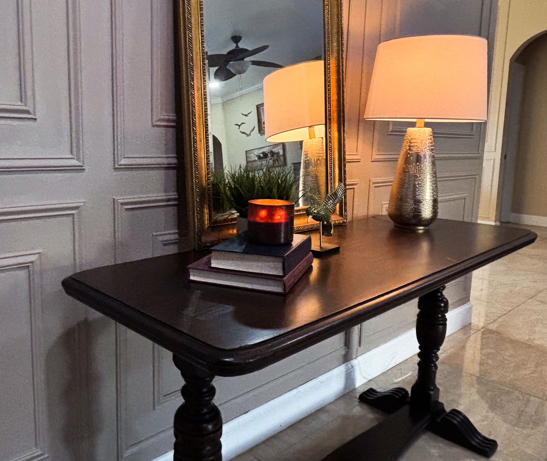 Vintage Console Table (1940s–1950s) | Dark Walnut | 60” Long – Local Delivery Available