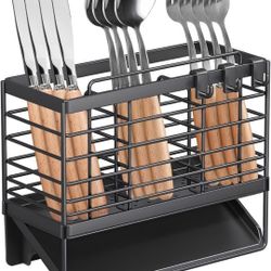 Utensil Holder, Stainless Steel Utensil Drying Rack with Plastic Automatic Drain  Tray For Kitchen Counter 
