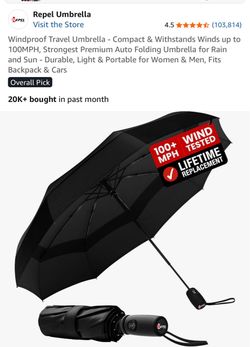 Windproof Travel Umbrella - Compact & Withstands Winds up to 100MPH, Strongest Premium Auto Folding Umbrella for Rain and Sun - Durable, Light & Porta