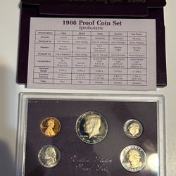 1986 United States 5 Coin Proof Set COA