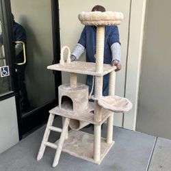 New In Box 35x30x60 Inch Tall Beige Cat Tree Scratching Play Post Pet Bed Kitten Or Adult Cats Furniture 