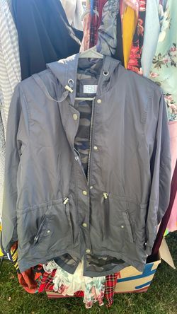 New woman Grey hooded rain jacket camo