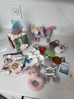 baby crinkle toys, rattles, sensory toys