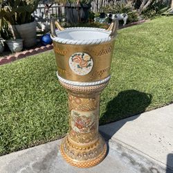 Pedestal With Flower Pot—Asian Planter With Stand (23”tall x 8.50”wide $85 for both)