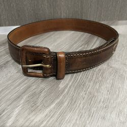 Women’s Leather Floral Design Belt, Made In USA, Size S, 36”