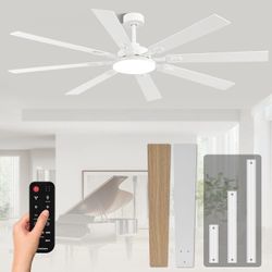 72 Inch Ceiling Fans with Lights and Remote, Dual Color 8 Blades, Bedroom Living Room Office Library Cafe Outdoor Industrial, 3CCT Dimmable, 6 Speed R