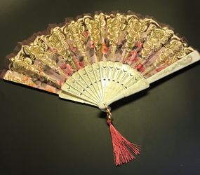 Hand fan pink fuchsia floral gold white purple