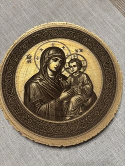 Virgin Mary and Child Laser Engraved Wood Icon – Byzantine Wall Decor