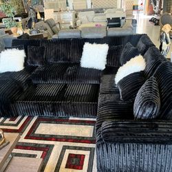 Black sleeper sectional sofa with bed and storage new