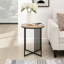 Metal- And Wood Slat Round Side Table(New In Box)