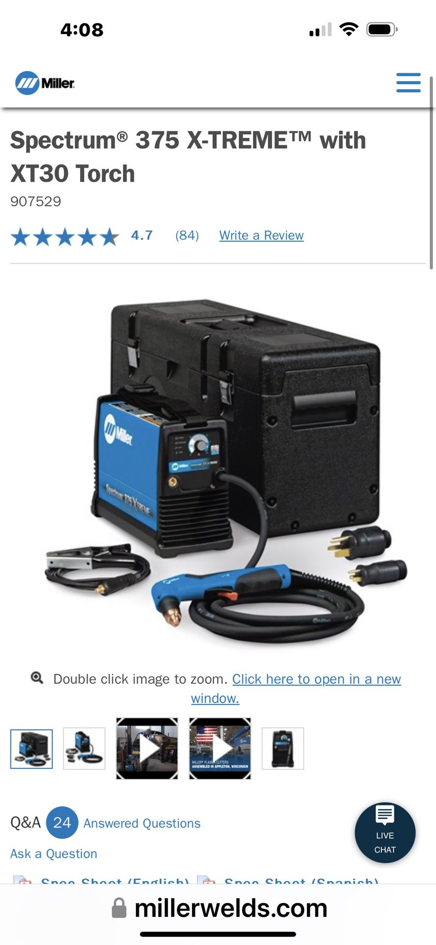 Plasma Cutter Miller Spectrum 375 X-TREME with XT30 Torch Extras for ...
