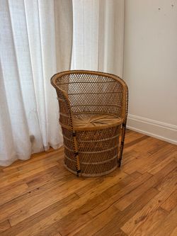 Vintage Woven Rattan Barrel Chair