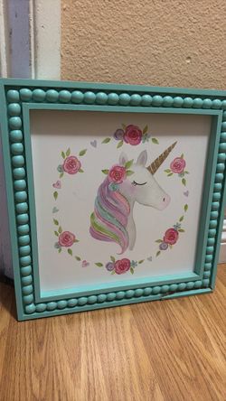Framed Unicorn Wall Art with Beaded Frame