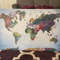 Colorful Watercolor World Map Canvas Painting