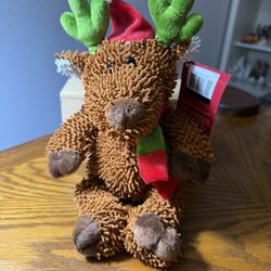 Christmas Holiday Santa Hat Reindeer Deer Stuffed Animal Plush Toy 9.5”