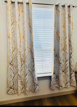 FMFUNCTEX 100% Blackout Curtains White Gold Tree for Living Room, Curtains 84 Inches Long 2 panels