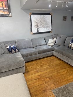Large Gray Fabric Sectional Sofa
