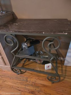 Wrought Iron Console Table with Marble Top