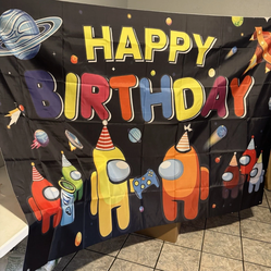 Among us birthday cake topper and banner