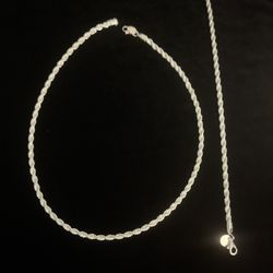 Beautiful 925 Sterling Silver Rope Necklace and Matching Bracelet 
