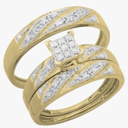 20k Yelow Gold Trío Bride Ring Set