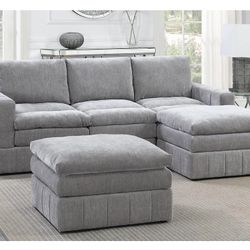 Gray Sectional Sofa With Ottoman (Free Delivery)