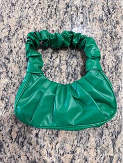 Green Ruched Faux Leather Mini Shoulder Bag / Y2K Style Purse 11x11