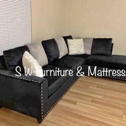 Black Sectional W Pillows New Box 📦 Same Day Deliver 