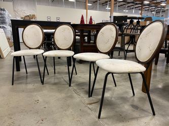 Modern Beige and Gold Accent Upholstered Dining Chairs with Sleek Black Metal Base (Set of 4)