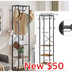 New Coat Rack with Shelves, Freestanding Hall Tree with 3 Shelves and 8 Hooks, $50