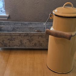 Home / Garden / Patio Decor - Yellow Enamel Canister and Galvanized Metal Planter Tray with Bees