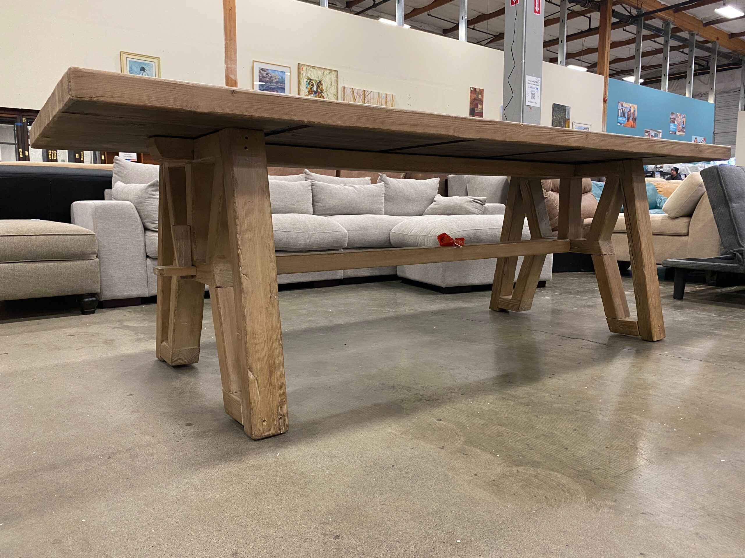 SARREID LTD Miner’s Camp Reclaimed Pine Trestle Base Dining Table