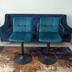 Teal Velvet Counter Height Bar Stools
