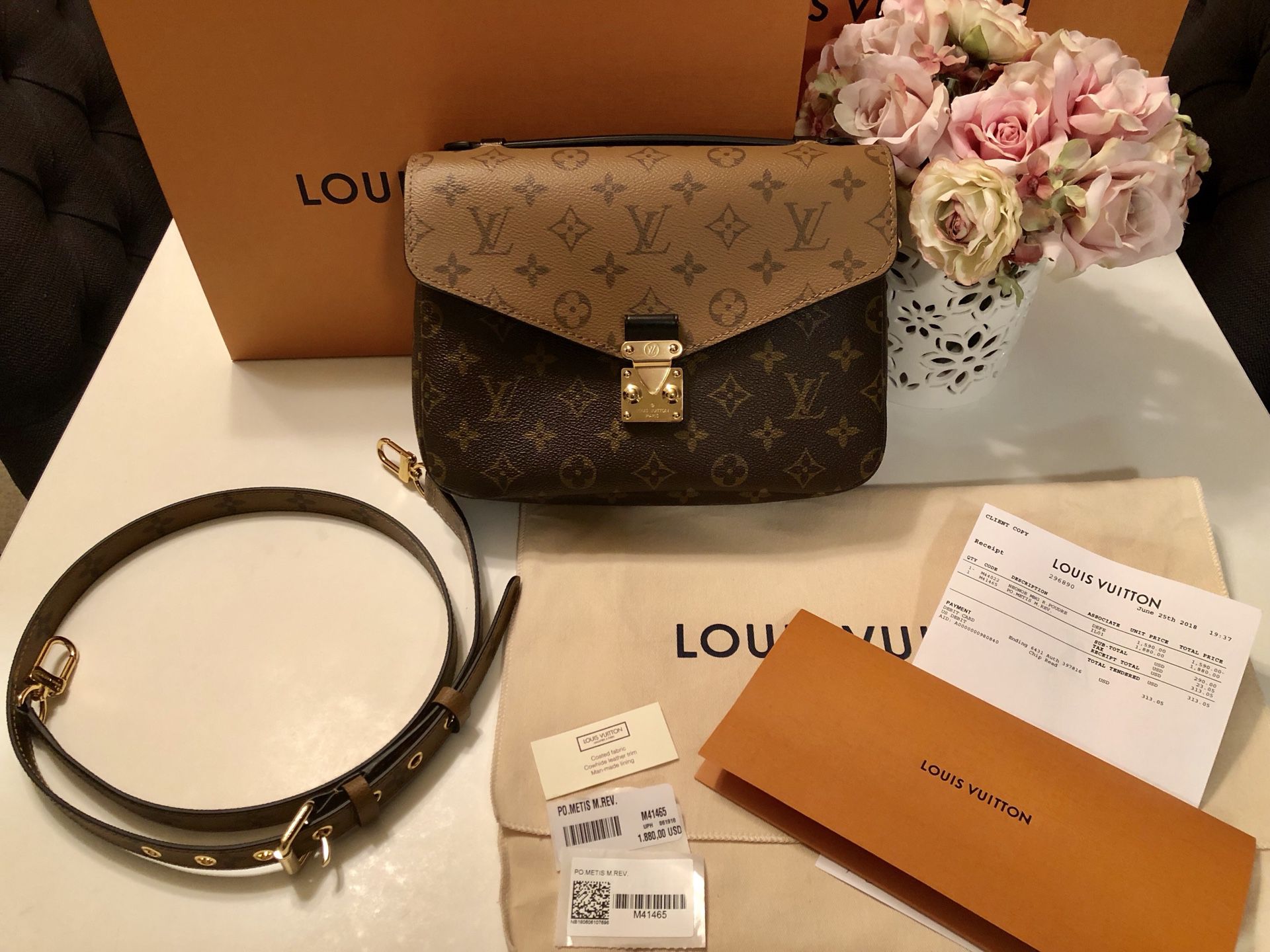 Louis+Vuitton+Pochette+Metis+Shoulder+Bag+Brown+Leather+Monogram+Reverse+Coated  for sale online