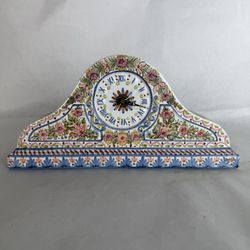 Hand signed hand-painted Delft polychrome miniature ceramic mantel clock Sicilian European design
