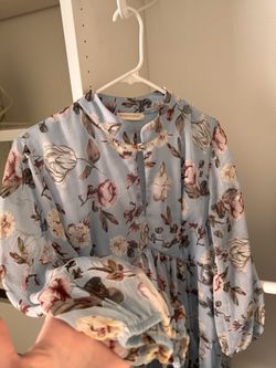 Light Blue , Size S-M Flowers Print
