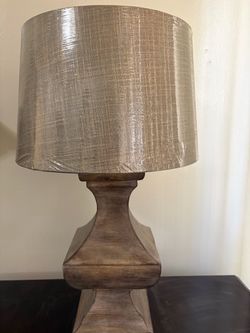Rustic Wood Table Lamp with Linen Shade