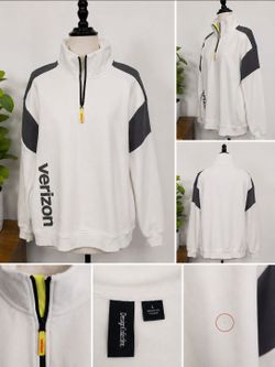 Verizon Quarter Zip Pullover Sweatshirt White Gray Fleece L Large